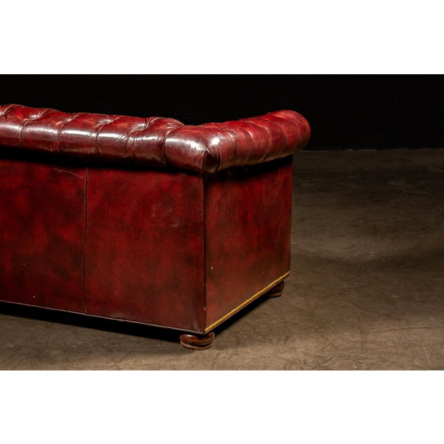 Oxblood Red Vintage Tufted Leather Chesterfield Sofa in Oxblood For Sale - Image 8 of 10