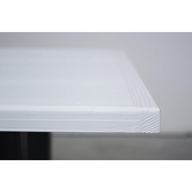 Wood Handcrafted White Lacquered Brushed Fir Table with Iron Legs For Sale - Image 7 of 8