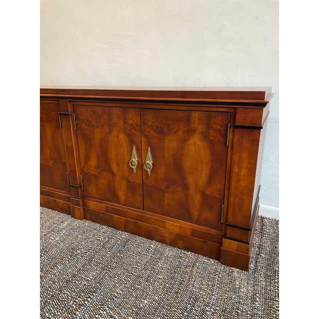 Brown Vintage 1970s Credenza Dresser Wood With Diamond Brass Pulls For Sale - Image 8 of 9
