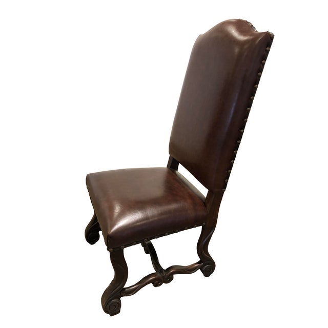 Traditional Louis French Country Leather Dining Chair With Arched High