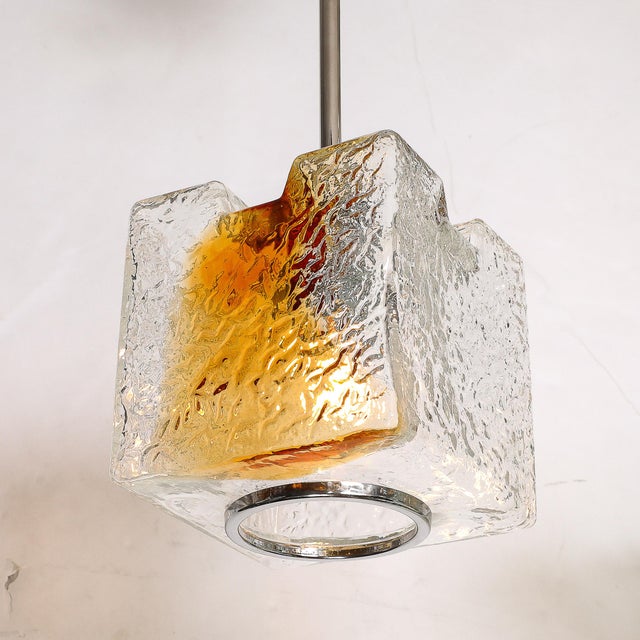 Mid-Century Hand-Blown Amber Murano Glass W/ Chrome Pendant Chandelier For Sale - Image 10 of 12