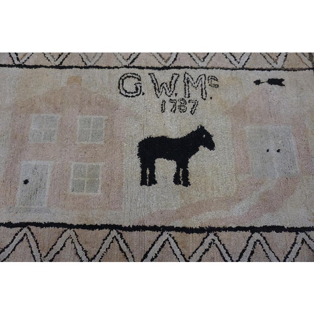 1930s Tan Ecru Pictorial American Hooked Rug 2'9" X 4'5" Handknotted Wool Carpet For Sale - Image 11 of 11