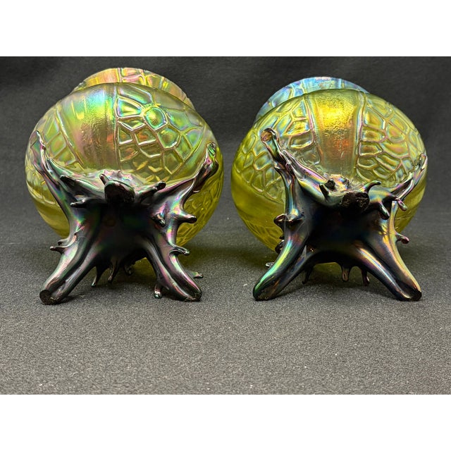 Kralik Glassworks Early 20th Century Kralick Art Deco Glass Vases, Pair For Sale - Image 4 of 9