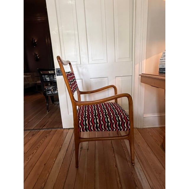 MCM Wood Frame Danish Armchair With New Maharam Sculpted Velvet Upholstery Imo John Van Koert For Sale In Charleston - Image 6 of 10