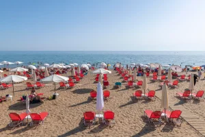 Kontogialos Beach White Umbrellas, Corfu, Greece, Photograph by Richard Silver