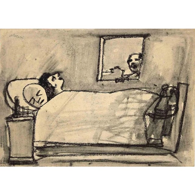 Dangerous Sleep is an original Charcoal Drawing realized by Mino Maccari in mid-20th century. Good condition on a yellowed...