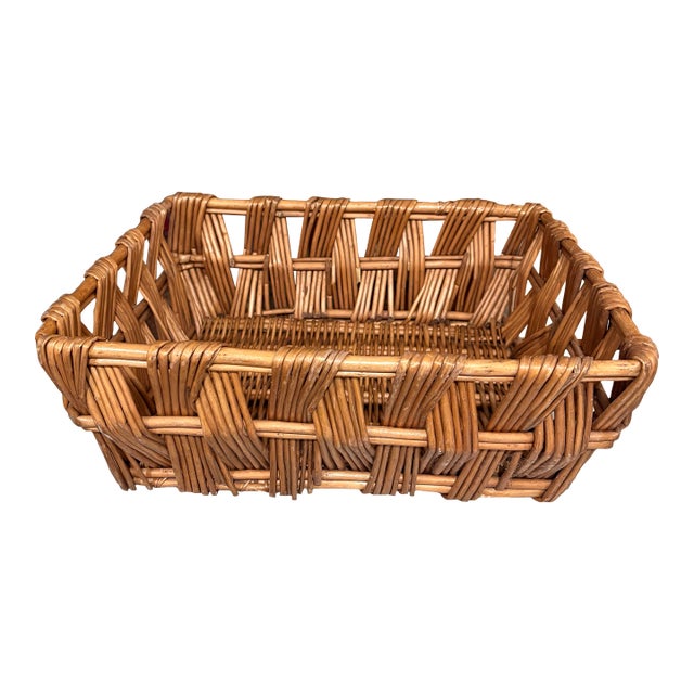 Vintage Hand-Woven Rattan Basket Tray - Use as a Bar Tray for Bottles. See My Photos! For Palm Beach Regency, British Colonial & Bar Cart Decor For Sale