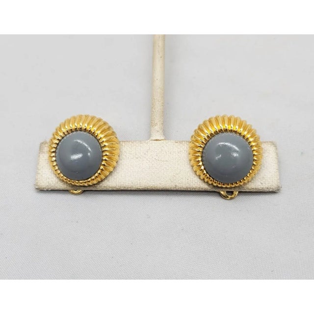 Vintage 1980s Signed Nina Ricci Paris Round Goldtone Grey Rhinestone Clip Earrings - 2 Pieces For Sale In Philadelphia - Image 6 of 8