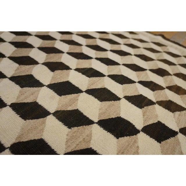 Camel 1920s Camel Tumbling Block American Navajo Carpet 3'4" X 4'10" Flatweave Wool Rug For Sale - Image 8 of 9