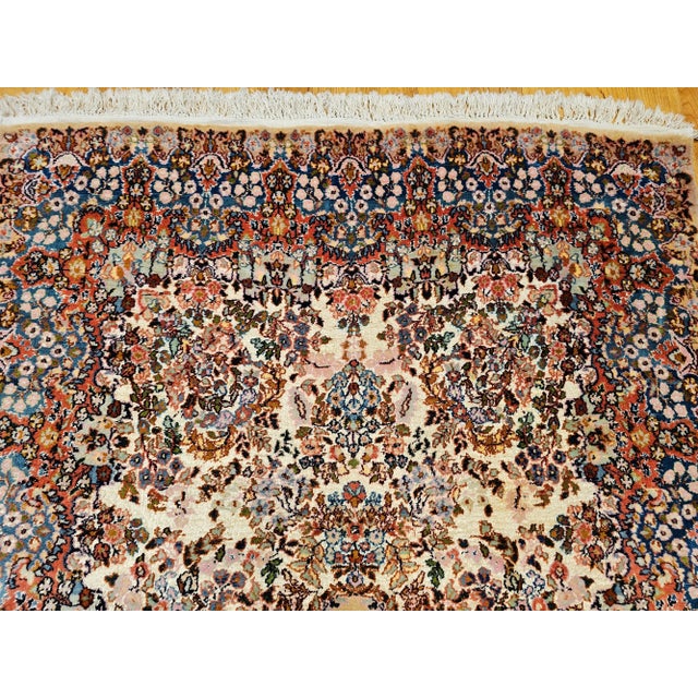 Vintage Persian Kerman Lavar Area Rug, Handwoven All-Over Floral Pattern, Ivory & Blue, 4’ X 7’ For Sale In Chicago - Image 6 of 12