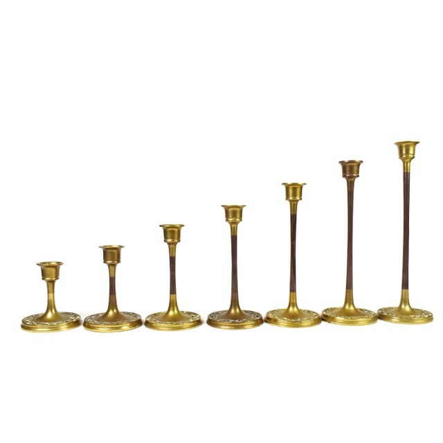 Metal Vintage Mid 20th Century Solid Brass Candlestick Candle Holders- Set of 7 For Sale - Image 7 of 7