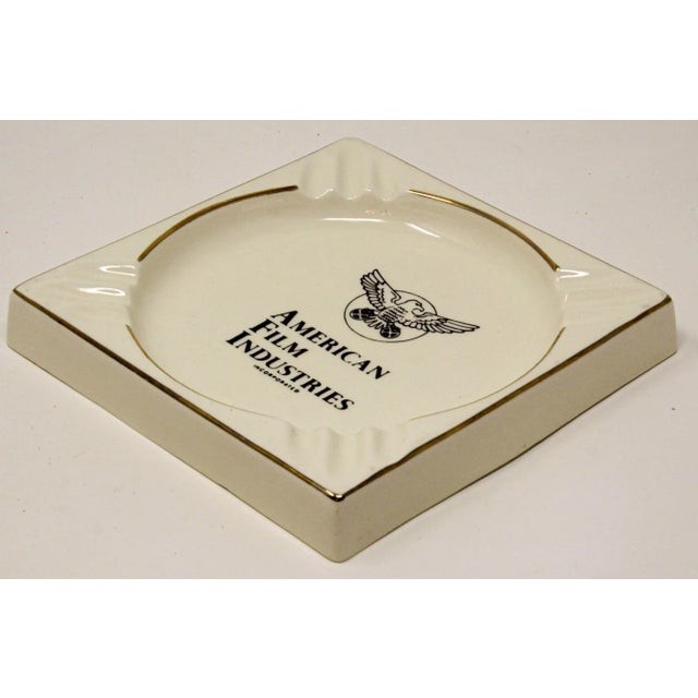 Large vintage American Film Industries Incorporated large ceramic beige ivory and gold ashtray. Vintage American Film...