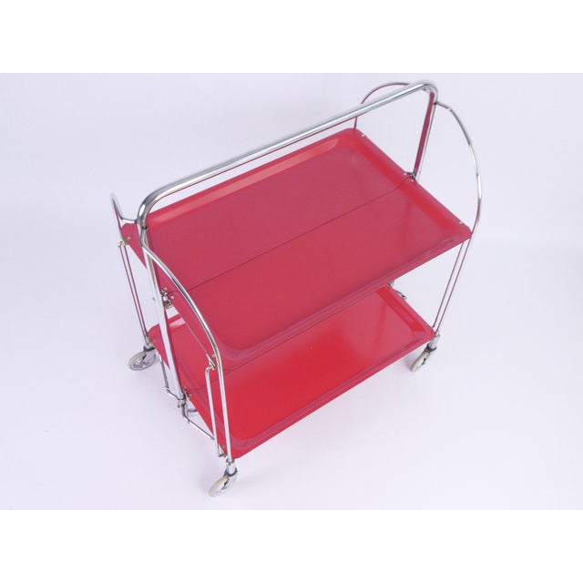 Vintage Red Foldable Bar Cart in Chrome Metal, 1960s For Sale - Image 10 of 10