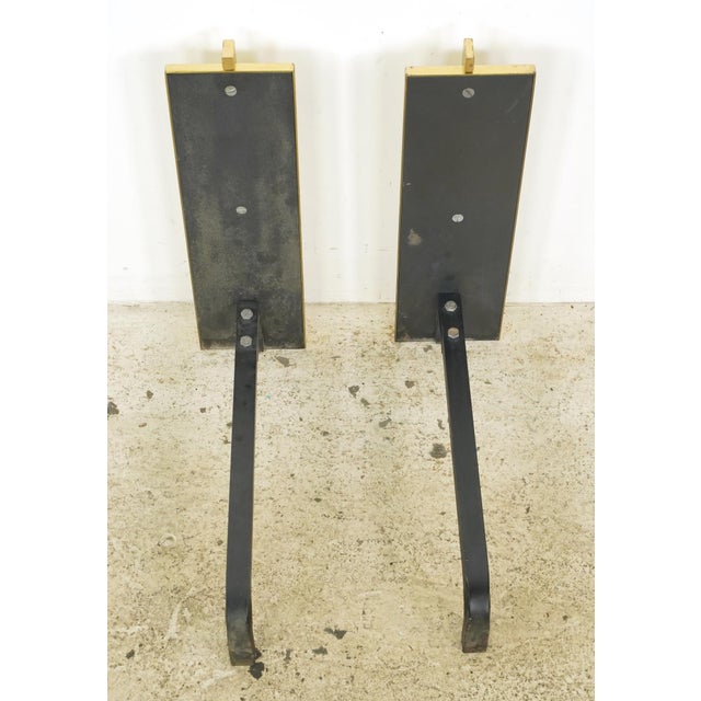 Metal Pair of Mid Century Modernist Brass Fireplace Andirons For Sale - Image 7 of 7