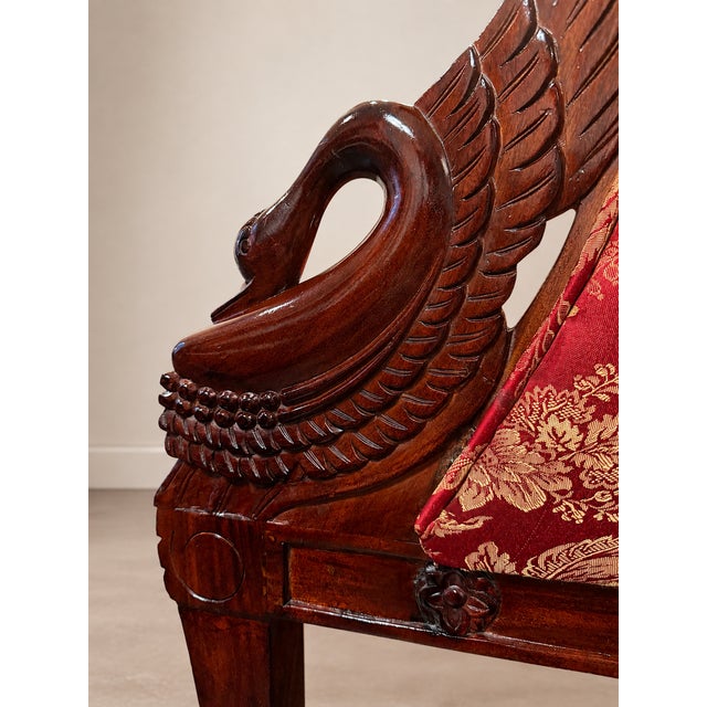 French Early 20th Century Carved Mahogany Swan Barrel Chair For Sale - Image 3 of 14