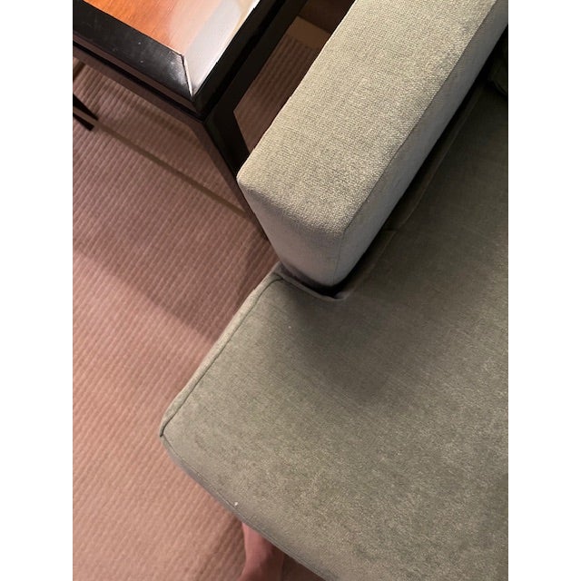 Custom Contemporary Tufted Sofa in Muted Sage Green Upholstery For Sale - Image 9 of 10