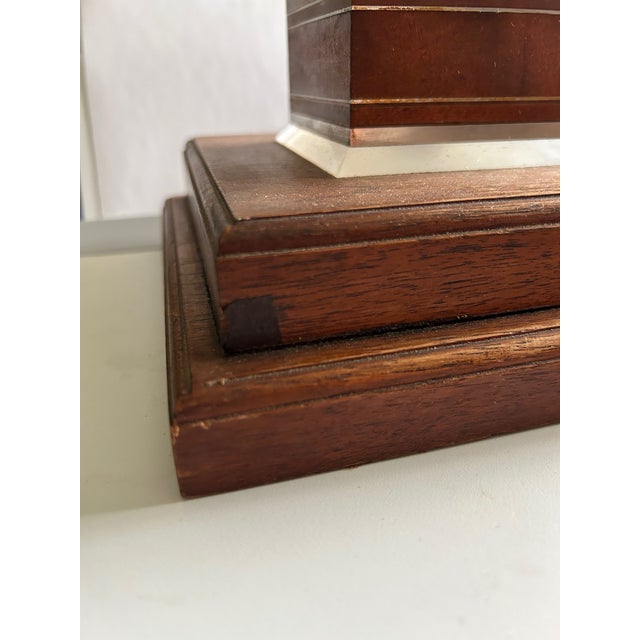 Mid 20th Century Mid Century Modern Stacked Lucite Acrylic Ebony Mahogany Aluminum Teak Skyscraper Table Lamp For Sale - Image 13 of 13