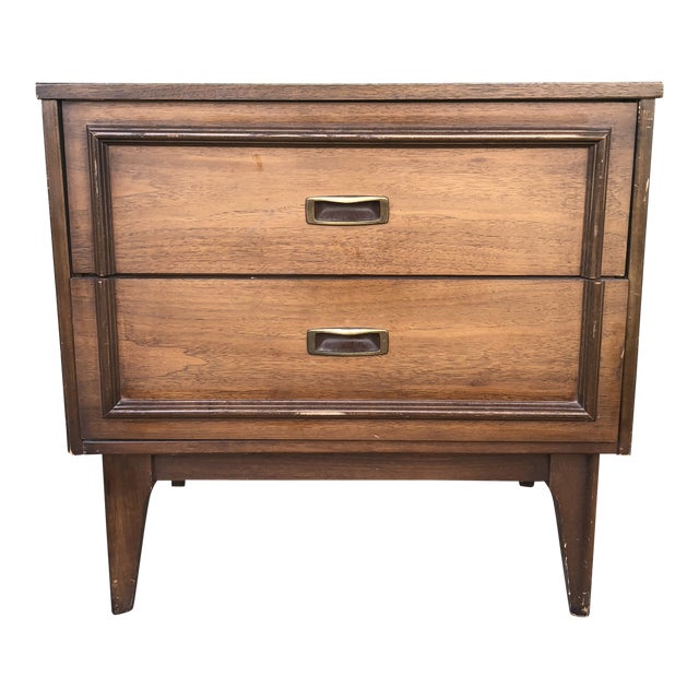 Mid Century Modern Two Drawer Nightstand With Brass Pulls Chairish
