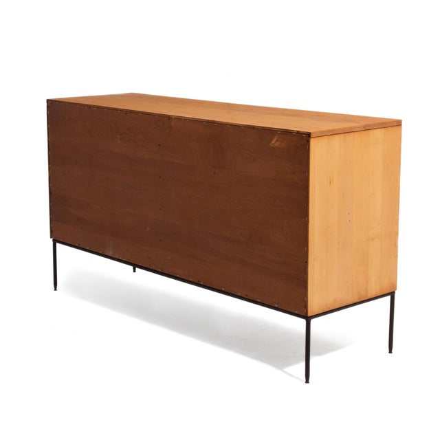 Wood Paul McCobb Winchendon Furniture Planner Group Grasscloth Iron Base Credenza Unmarked Mid Century For Sale - Image 7 of 18