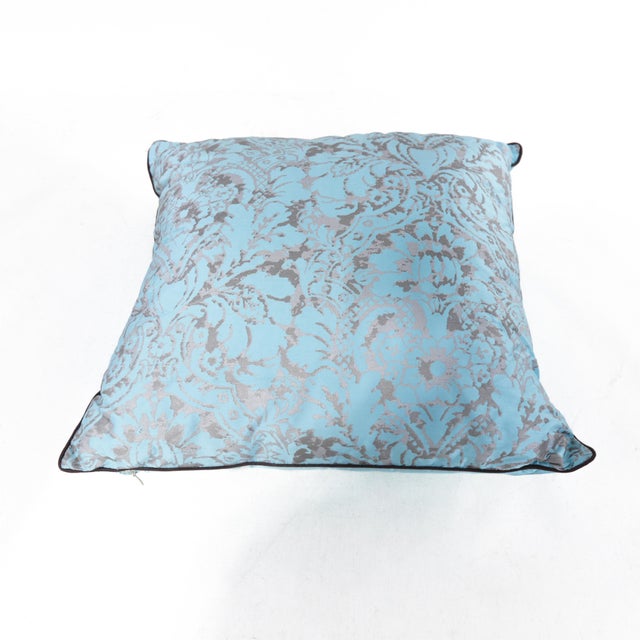 Vintage-Inspired Blue & Gray Damask Pillow For Sale - Image 4 of 10