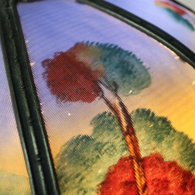 Oversized Antique Jefferson School Scenic Reverse Painted Table Lamp C1900 For Sale - Image 4 of 10