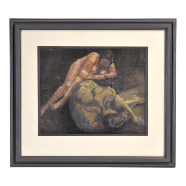 Vintage 1924 Marcel Gromaire Mixed Media Chalk Pastel and Gouache Nudes Portrait Painting For Sale