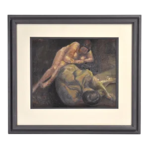 Vintage 1924 Marcel Gromaire Mixed Media Chalk Pastel and Gouache Nudes Portrait Painting