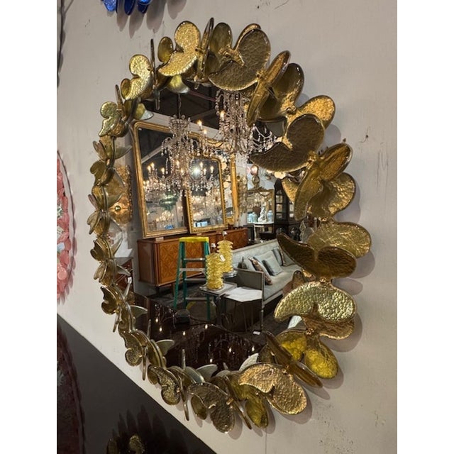 Modern Decorative Butterfly Mirror Made of Gold Murano Glass For Sale - Image 3 of 5