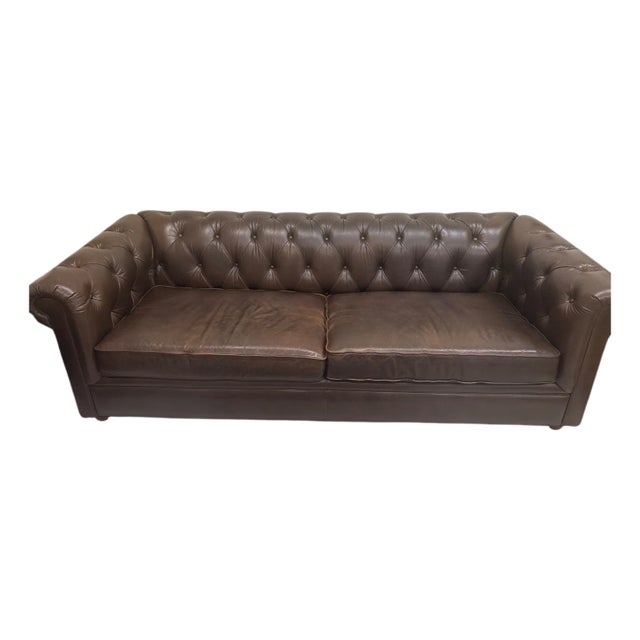 Chesterfield Leather Grand Sofa Crafted by Pottery Barn. For Sale