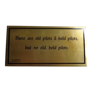 Mid-Century Brass "Old Pilots Bold Pilots" Sign or Plaque For Sale