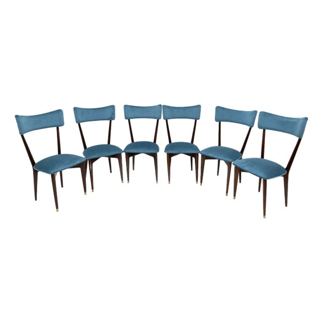 Mid-Century Modern Velvet Dining Chairs, 1950s, Set of 6 For Sale