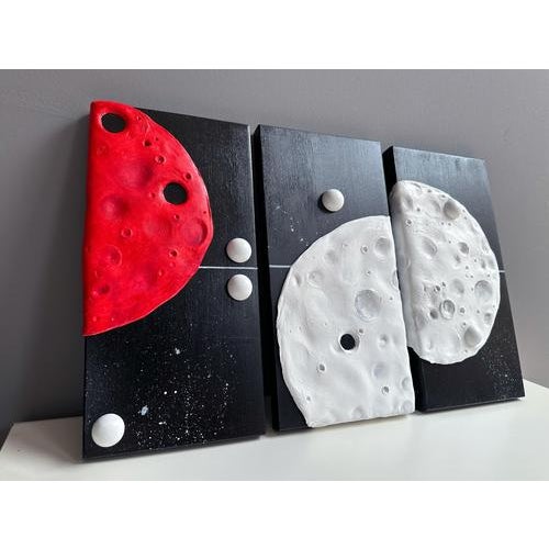 Wood Vera Vizzi, Modular Domino Wall Sculpture Red Lunar Panel, 2026, Mixed-Media Foam Clay on Wood For Sale - Image 7 of 11
