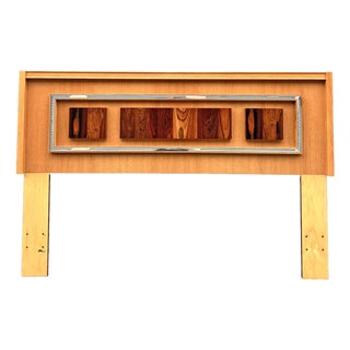 Vintage Brutalist Modern Style Queen Headboard in Rosewood and Oak For Sale