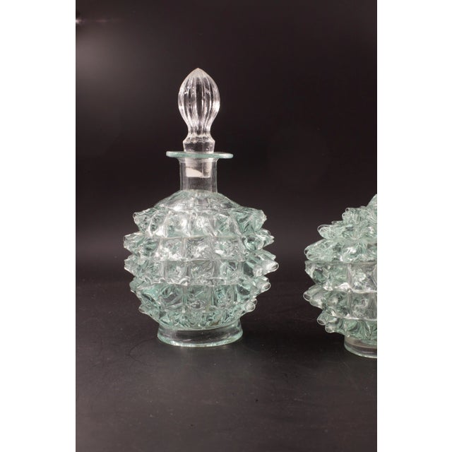 Art Deco Set of 3 Blu Acquamarine Rostrato Murano Syle Glass Vases Barovier & Toso, 1940s For Sale - Image 3 of 10