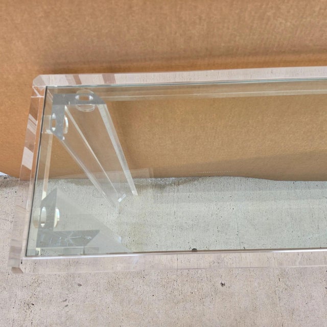 Glass Vintage 1970s Mid-Century Modern Lucite Console Sofa Table For Sale - Image 7 of 13