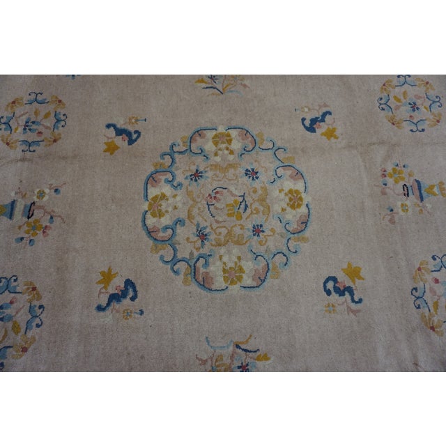 1920s Ivory Traditional Medallion Antique Chinese Peking Carpet 9' X 12' Woven Wool Rug For Sale - Image 10 of 11