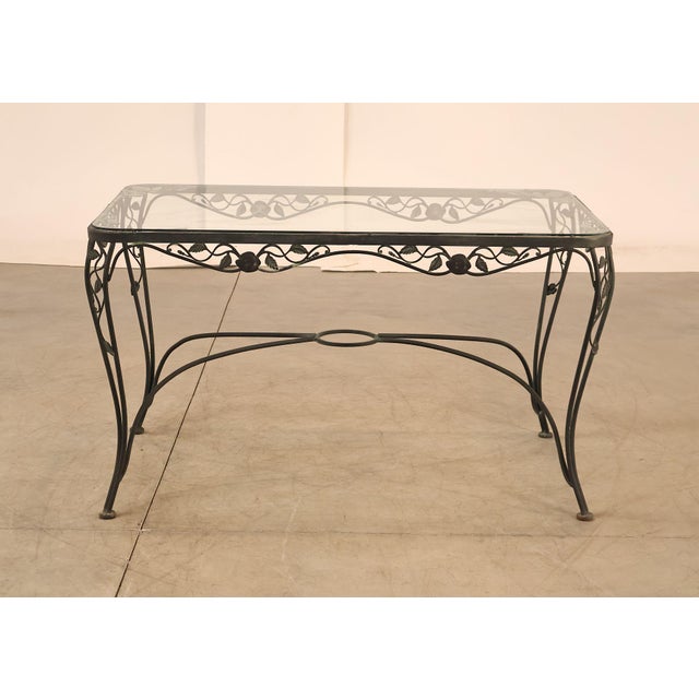 Vintage Glass Top Wrought Iron Patio Table For Sale - Image 16 of 18