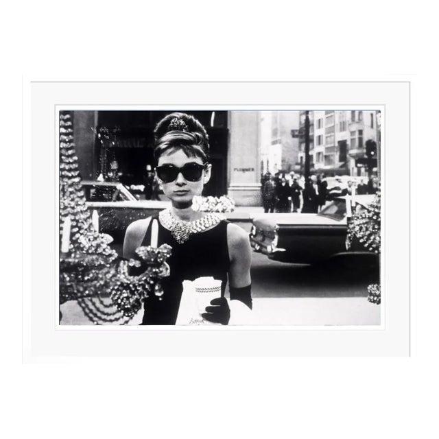 Audrey Hepburn in "Breakfast at Tiffany's" White Framed Archival Pigment Print For Sale
