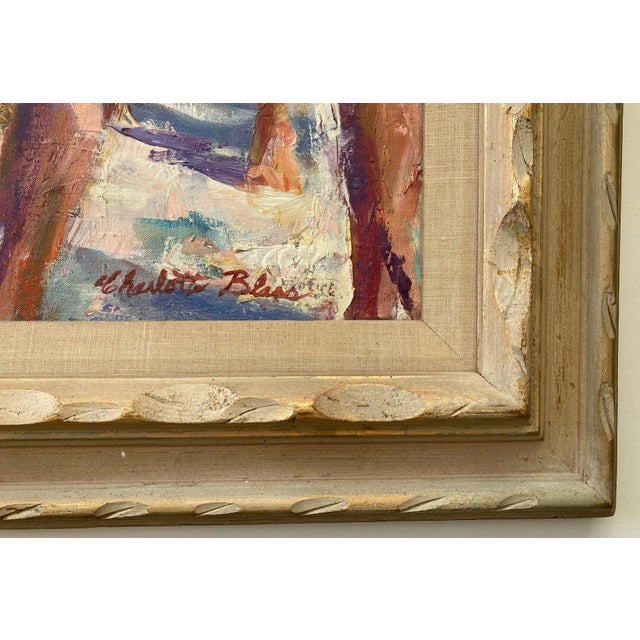 Mid-Century Modern 1950s "On The Beach" Figurative Oil Painting by Charlotte Brass, Framed For Sale - Image 3 of 7
