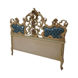 Vintage Italian Rococo Style Carved Wood Queen Size Headboard For Sale