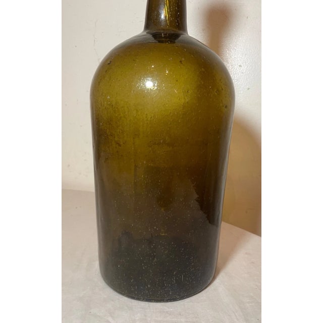 Bottle Green Large Rare Antique 1800's Hand Blown Green Glass Demijohn Carboy Wine Bottle Jar For Sale - Image 8 of 10