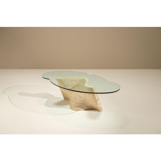 Vintage Sculptural Travertine Coffee Table with Glass Top, Italy, 1970s For Sale - Image 14 of 14