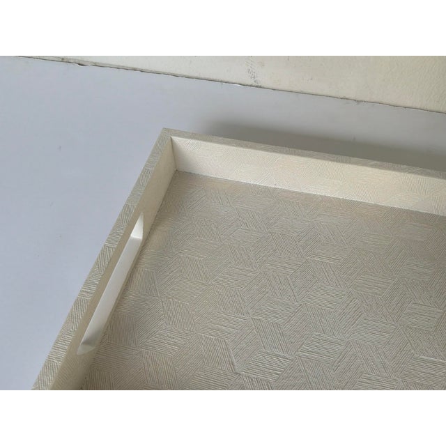 Modern Made Goods Modern White Faux Silk Medium Mundrick Tray For Sale - Image 3 of 4