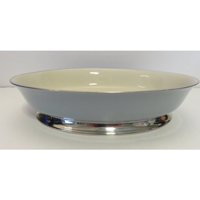 Mid 20th Century Vintage Flintridge China California Blue W Platinum Borders Serving Bowl 10" For Sale - Image 5 of 7