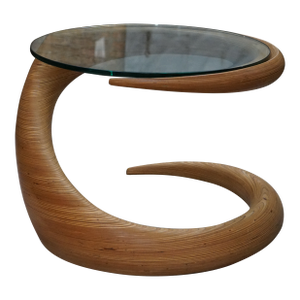 1980s Spiral Table With Glass Top Benchmade by Hawaiian Furniture Maker Rock Cross