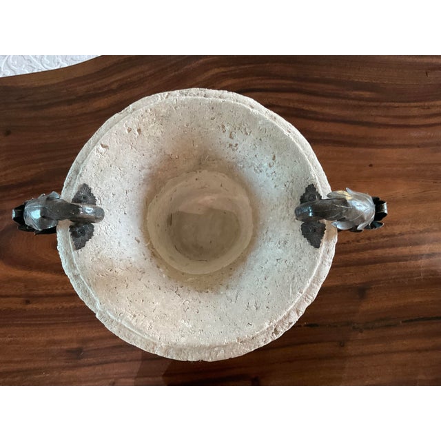 Vintage 20th Century Distressed Stone and Decorative Iron Urn For Sale - Image 9 of 11