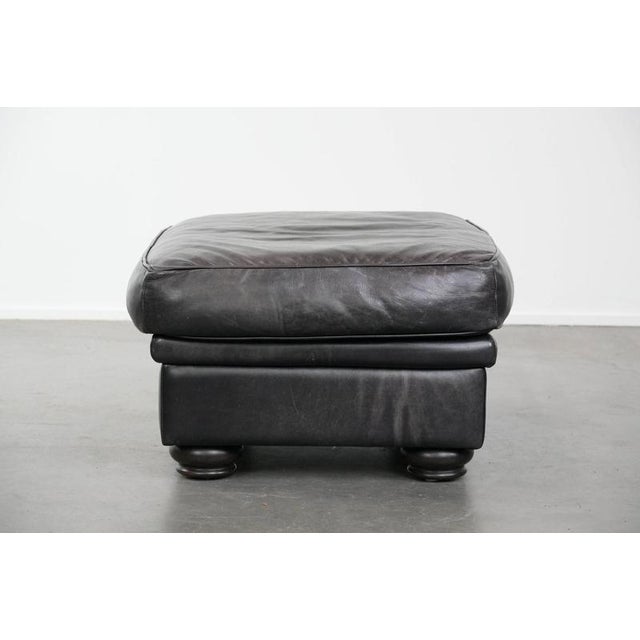 English Style Black Cowhide Ottoman For Sale - Image 3 of 11