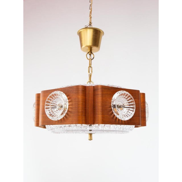 Swedish Pendant Lamp in Wood and Glass by Orrefors, 1960s For Sale - Image 9 of 9