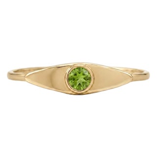 Green Peridot Marquise Signet Ring | 18k Yellow Gold Plated Eye Solitaire Band | August Birthstone Ring Us 7 For Sale