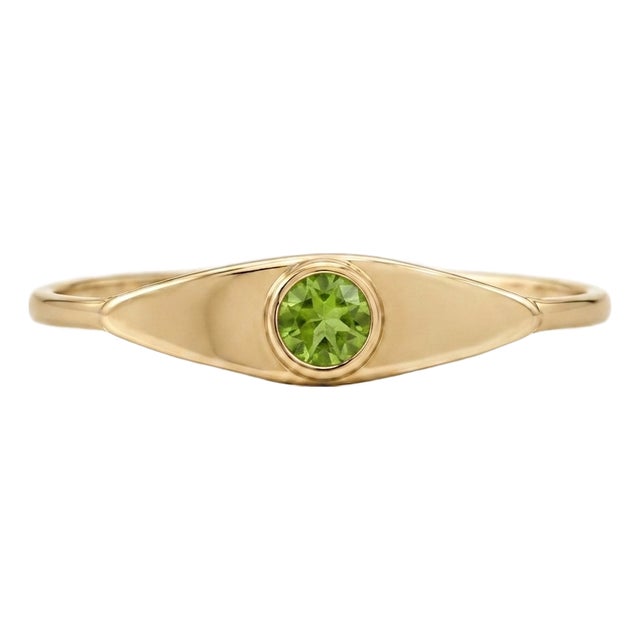 Green Peridot Marquise Signet Ring | 18k Yellow Gold Plated Eye Solitaire Band | August Birthstone Ring Us 7 For Sale